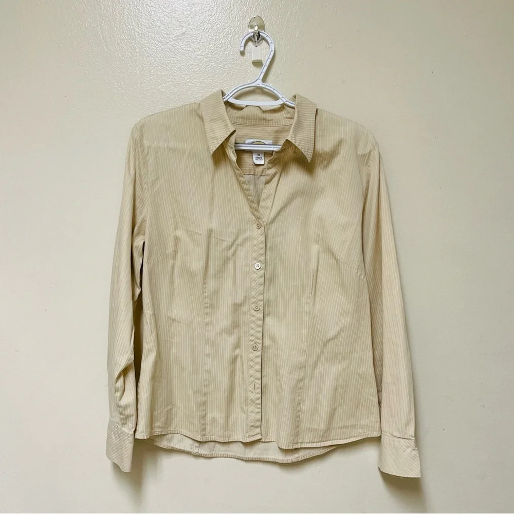 Talbots Womens Button Down Long Sleeve Shirt Sz 10 Preppy Classic Old Money Tan